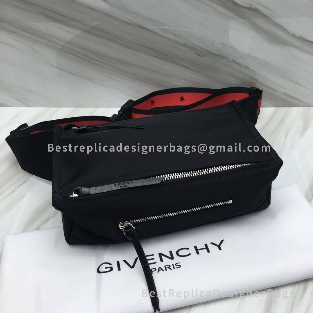 Givenchy Pandora Belt Bag Black In Nylon With Red Strap SHW 29987